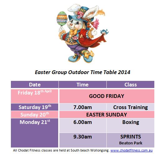 Easter Group Outdoor Timetable